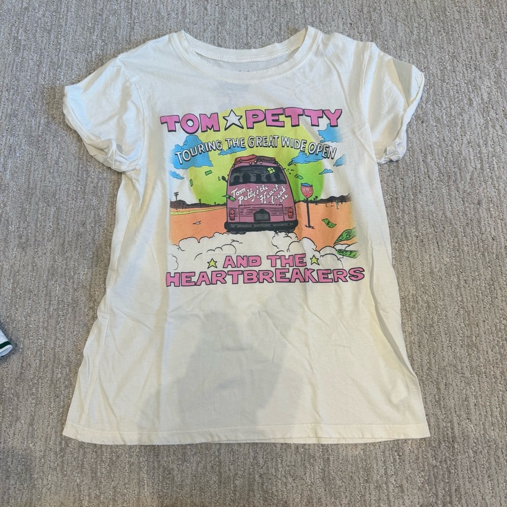 Recycled Karma Cream and Pink Short Sleeve Tee with Retro Graphic
